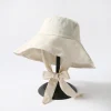 Summer Spring Japan Tie Bucket Hat Women Korean Big Brim Fisherman Hat Foldable Sunscreen Chic Cotton Linen Beach Sun Hat - Image 5