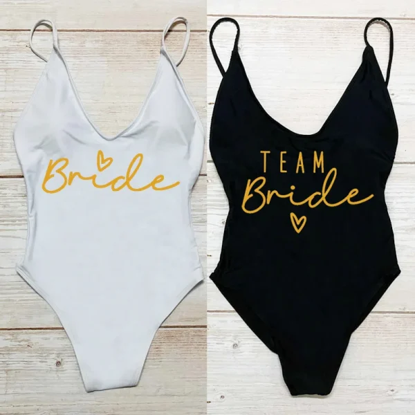 Team Bride Heart Print Swimming suit for women One Piece Bathing Suit Women Swimsuit Bachelor Party Bikini Swimwear Beachwear