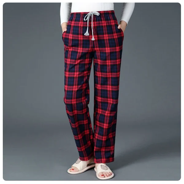 Thicken 100% knitted Cotton Sleep Bottoms Womens Plaid Lounge Pants Plus Size brushed Female Pajamas Sleepwear Trousers