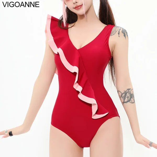 VigoAnne 2024 Solid Verge Strapped Swimwear Women Push UP One Piece Swimsuit Korean Closed Monokini Backless Summer Bathing Suit