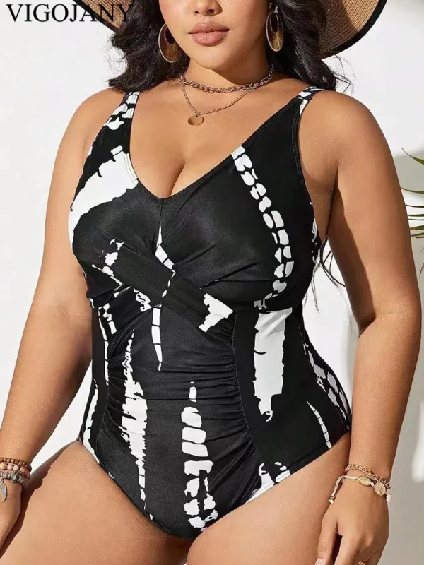 VigoJany 2024 Print Strapped Plus Size Swimwear Women Cross Push Up Large One Piece Swimsuit Summer Chubby Big Bathing Suit