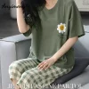 Womens Plus Size Pajamas M-5XL Knee-length Leisure Womans Sleepwear New Big Size Ladies Elegant Floral Printing Pyjama Home Suit - Image 6