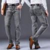 2022 New Men's Stretch Regular Fit Jeans Business Casual Classic Style Fashion Denim Trousers Male Black Blue Gray Pants - Image 5