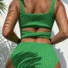 2024 High Waist Bikini Women's Brazilian Swimsuit Sexy Solid Green Tie Up Strap Ribbed Push Up Swimwear Bathing Suit Give A Gift - Image 4