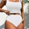 2024 High Waist Bikini Women's Brazilian Swimsuit Sexy Solid Green Tie Up Strap Ribbed Push Up Swimwear Bathing Suit Give A Gift - Image 6