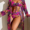 2024 Luxury Sexy High Waisted Bikini Three Pieces Floral Printed Swimsuit Women Bikini Set With Mesh Long-Sleeved Blouse Female - Image 6