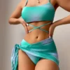 3 Pieces Ombre Lace Up Bikini Swimsuit & Beach Skirt Sexy Swimwear Women 2023 Bathing Swimming Swim Suit Female Summer Beachwear - Image 3