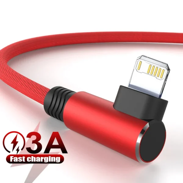 90 Degree USB Cable For iPhone 14 13 12 11 Pro Max X XR 6s 7 8 Plus 2m 3m Lead Mobile Phone Fast Charging Cord Data Charger Wire