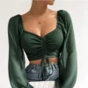 ALLUKASA Sexy Mesh Lantern Sleeves Drawstring Wrap Chest Bare Midriff T Shirt Women Long Sleeves Bottoming - Image 5