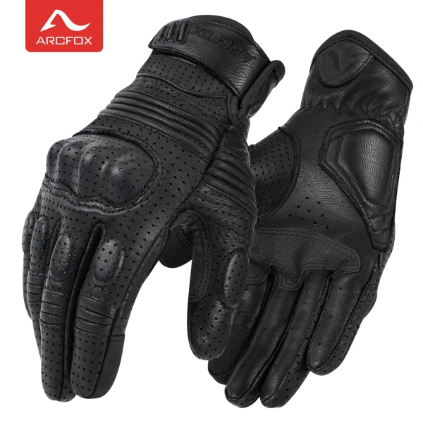 ARCFOX Motorcycle Vintage Leather Gloves Men Women Protective Cycling Driving Glove Touchscreen Perforate Motorcross ATV Guantes