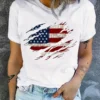 American Flag Print T-Shirt, Independence Day Short Sleeve Crew Neck Casual Top For Summer & Spring, Women's Clothing - Image 2