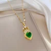 Classic Charm Green Crown Power Necklace Fashion Retro Micro-Inlaid Romantic White Love Stainless Steel Clavicle Chain - Image 6