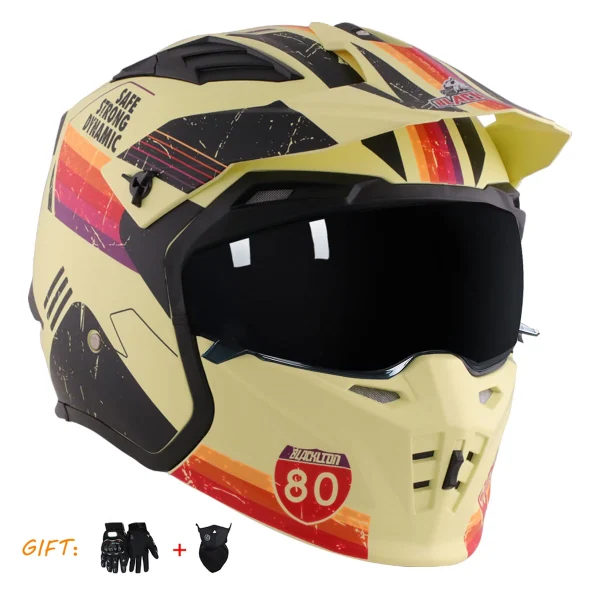 Combination Modular Full Face Open Face Motorcycle Helmet Retro Casco Motocross Detachable Mouth Helmet Capacete Free Glove