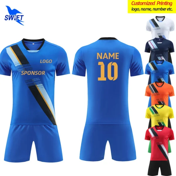 Customize Print Quick Dry Boys Kids Football Jerseys Set Short Sleeve Men Soccer Uniforms Sports Suit Futsal Training Sportswear