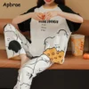 Cute Duck Print Pajamas for Women Cotton Women Pajama Sets Short Sleeves Long Pants Cartoon Pijamas Korean Girl Sleepwear - Image 4