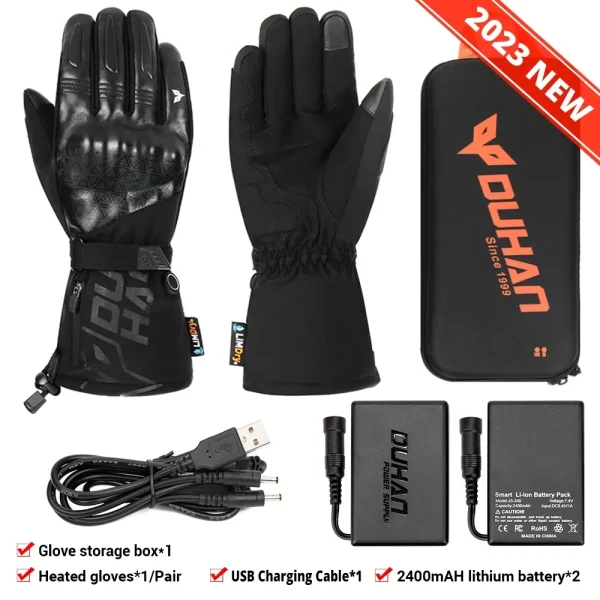 DUHAN 100% Waterproof Motorcycle Gloves Heated Guantes Heating Motorbike Riding Gloves Touch Screen Gloves Gant Moto for Winter