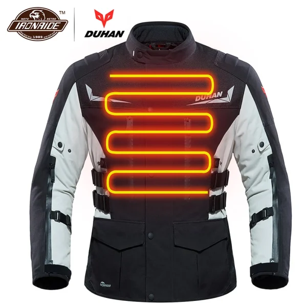 DUHAN Heated Motorcycle Jacket Waterproof Heating Jacket Men USB Infrared Moto Electric Thermal Jacket With 5 Protector