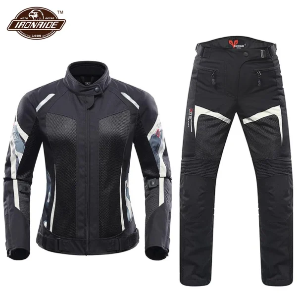 DUHAN Women Motorcycle Jacket Black Motorcycle Pants Moto Suit Jacket Breathable Mesh Touring Motorbike Clothing Set for Summwe