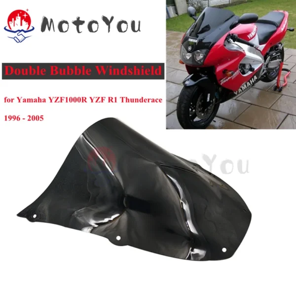 Double Bubble Windscreen for Yamaha YZF1000R YZF 1000R Thunderace 1996-2005 Motorcycle Windshield Black Wind Touring Shield