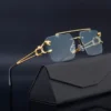 Fashion Metal Leopard Rimless Sunglasses Double Bridges Gradient Ocean Film Shades UV400 - Image 2