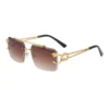 Fashion Metal Leopard Rimless Sunglasses Double Bridges Gradient Ocean Film Shades UV400 - Image 4