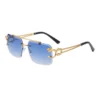 Fashion Metal Leopard Rimless Sunglasses Double Bridges Gradient Ocean Film Shades UV400 - Image 6