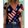 Fashion Women's 3D Print T Shirt USA Flag Harajuku T-shirt Summer Kawaii Tees V Neck Pluse Size Top American Lady Y2k Clothing - Image 3