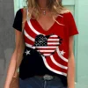 Fashion Women's 3D Print T Shirt USA Flag Harajuku T-shirt Summer Kawaii Tees V Neck Pluse Size Top American Lady Y2k Clothing - Image 4