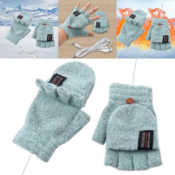 Heating Gloves Rechargeable Winter Warm USB Electric Heated Gloves Fingerless Hand Warmer Thermal for Sports Skiing Gloves