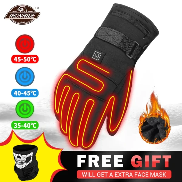 Heating Motorcycle Gloves Waterproof Moto Guantes Men Moto Gloves Touch Screen Gant Heating Motorbike Riding Gloves for Winter