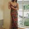 Hugcitar Chiffon Floral Print Slips Backless Sexy See Through Elegant Maxi Dress 2024 Spring Women New Outfit Birthday Vacation - Image 3