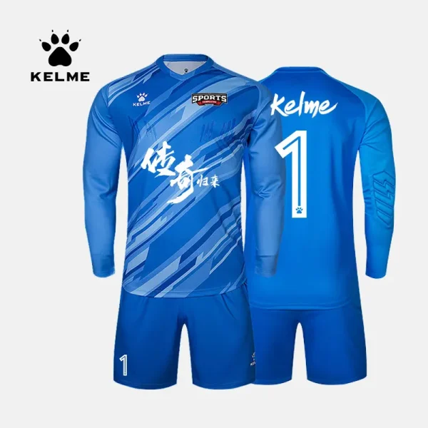 KELME Men Football Jerseys Goalkeeper Jersey Kid Long Sleeve Football Uniform Soccer Shorts Traning Sponge Protector 3801286