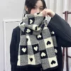 Knitted Scarf Love Heart Scarf Black White Plaid Scarf Thickened Warm Winter Women's Scarves Christmas New Year Gifts - Image 2