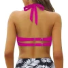 Lace Up Swimwear Halter Bikini Top Underwire Full Coverage Sports Bras Push Up Swim Crop Top Tie Back Leopard Swimsuit High Cut - Image 2