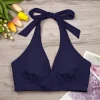 Lace Up Swimwear Halter Bikini Top Underwire Full Coverage Sports Bras Push Up Swim Crop Top Tie Back Leopard Swimsuit High Cut - Image 5