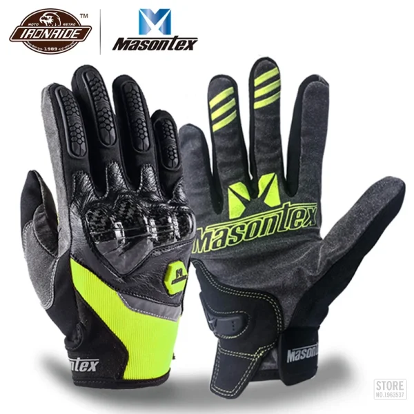 Masontex Carbon Fiber Motorcycle Gloves Touch Screen guantes moto Full Finger Gloves Moto Motocross Glove for 4 Season