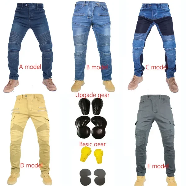 Men Jeans Collection Classic Denim UGB06 PK718 PK719 Zip Motorcycle Pants Pantalones Motocicleta Hombre Featherbed Jeans Gears