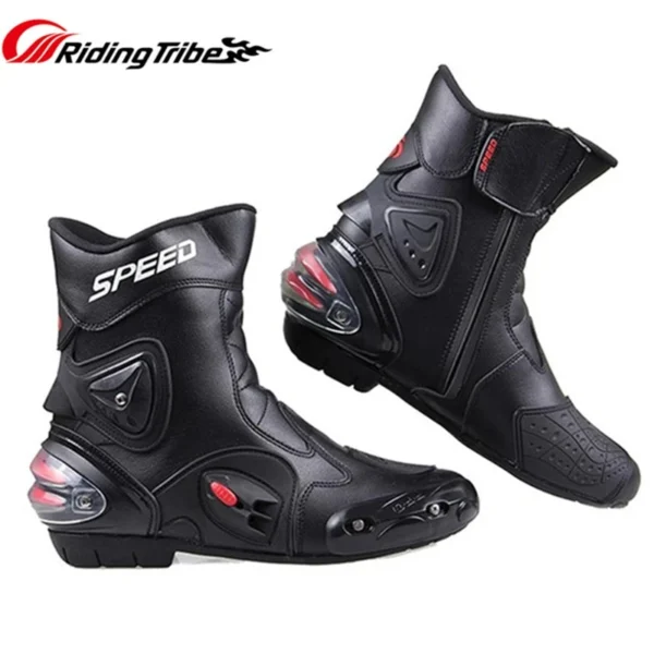 Men Woman Motorcycle Boots Microfiber Leather Motorbike Riding Anticollision Ankle Protective Shoes Moto Racing Short Boot A004