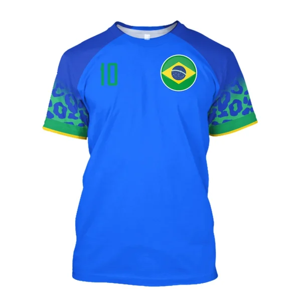 Men's Soccer Shirt, Running Sports Leisure Fitness Blue Summer Dried Crew Neck Short Sleeve Top for Men and Women in Brazil 2023