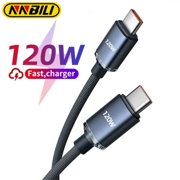 NNBILI 120W 7A Type C to Type C Cable For Iphone 15 Xiaomi Oneplus Mobile Phone Fast Charge USB C Cable Quick Data Charger Cords