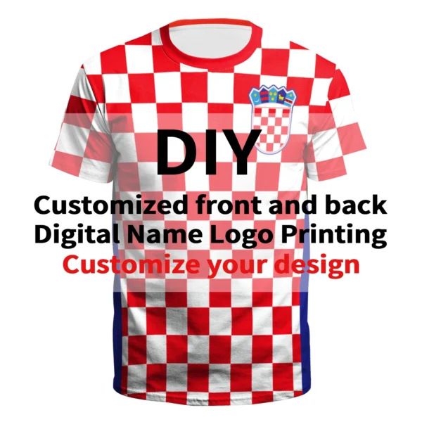 Nadanbao DIY Numeric Name European Cup Men/women Croatia Soccer Match Jersey Football 3D Printing Sport Tee Tops Futebol Shirt