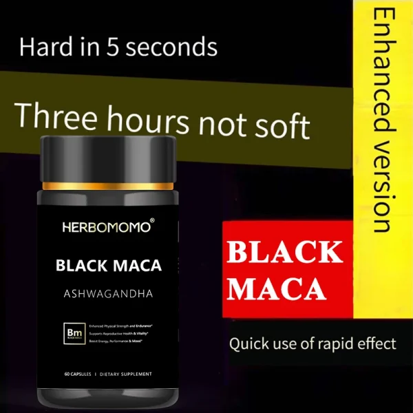 Natural Black Maca Pills, Prolonged Strong Erection Pills for Men, Testosterone Booster, Size Endurance Strength Men's Supplemen