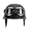 New Leather Motorcycle Helmet German Motorcycle Open Face Half Helmet Chopper Biker Pilot DOT BLACK - Image 3