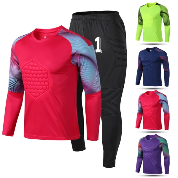 New Men's Adult Soccer Goalkeeper Uniform Protective Sponge long Sleeve Kid Training Football Goalkeeper Soccer Jersey Top Pants