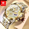 OLEVS Men's Watches Top Brand Luxury Original Waterproof Quartz Watch for Man Gold Skeleton Style 24 Hour Day Night New - Image 2