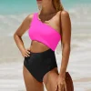 One Shoulder 1 Piece Swimsuit For Women High Waist Bathing Suits Full Coverage Bikini Bottom Solid Color Swimwears Tankinis Set - Image 2