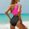 One Shoulder 1 Piece Swimsuit For Women High Waist Bathing Suits Full Coverage Bikini Bottom Solid Color Swimwears Tankinis Set - Image 3