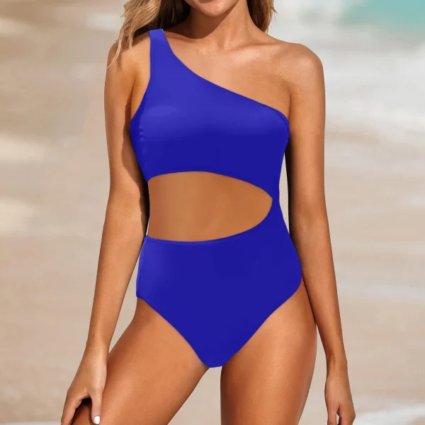 One Shoulder 1 Piece Swimsuit For Women High Waist Bathing Suits Full Coverage Bikini Bottom Solid Color Swimwears Tankinis Set