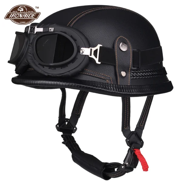 PU Leather Motorcycle Helmet Men Casco Moto Retro Vintage Cruiser Chopper Scooter Cafe Racer Cascos Moto Helmet