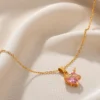 Pink Heart Zircon Necklace Gold Color Copper Cupid Eros Arrow Heart Pendant Necklace Korean Fashion Jewelry Girls Party Gift - Image 3